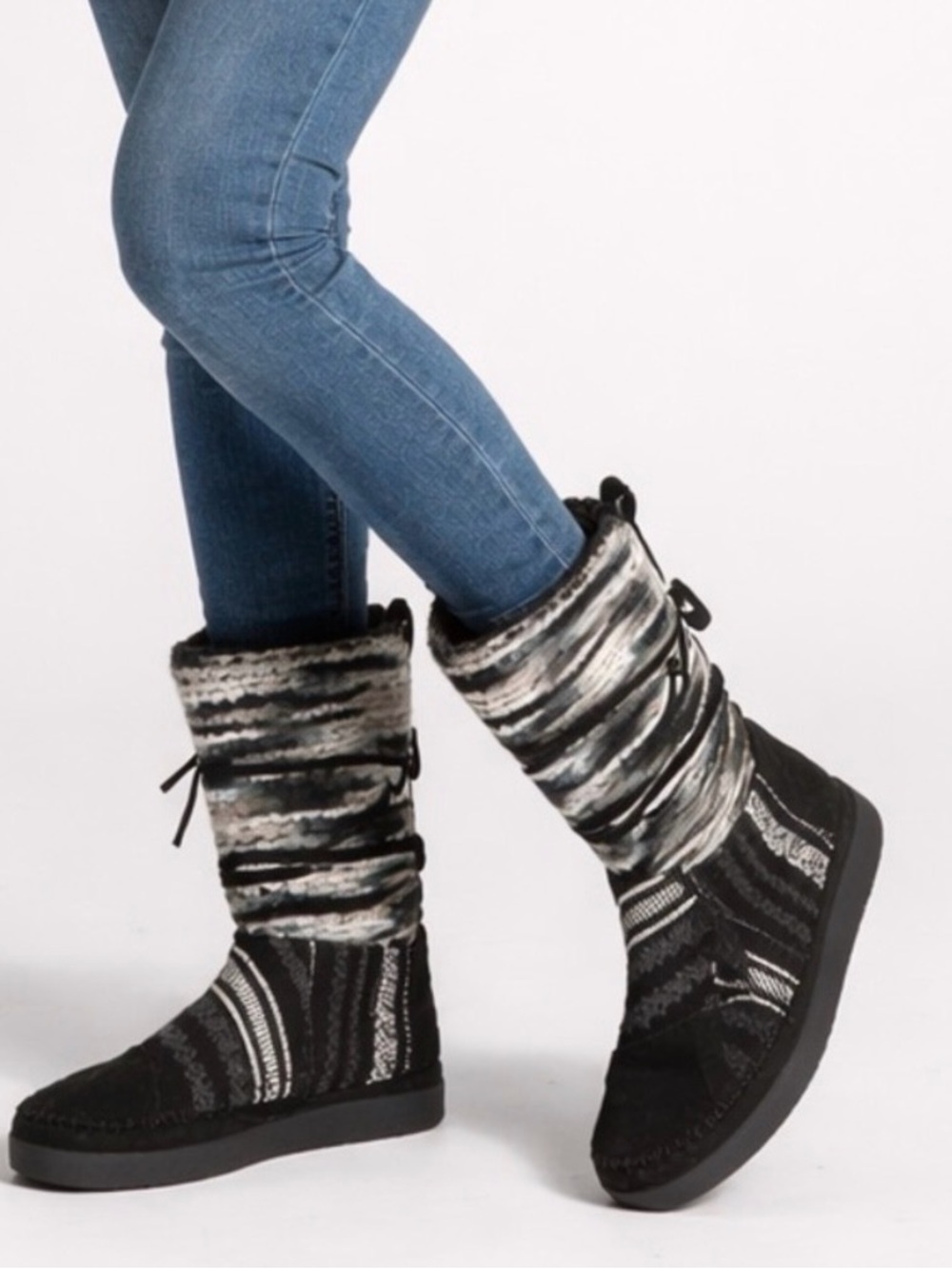 Toms Womens Black Leather Nepal Lace Up Knit Mid Calf Winter Boots Size 6.5